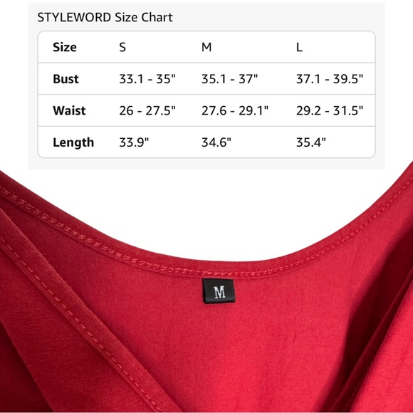 Red V-Neck Fit and Flare Mini Dress | M | Styleword Summer Dress - Picture 7 of 8